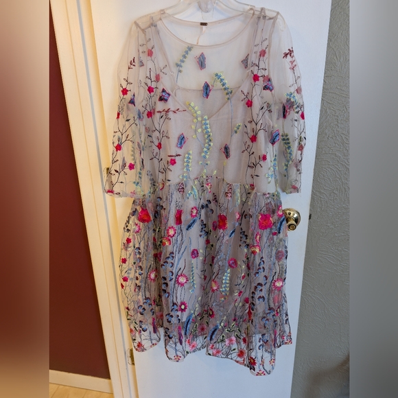 Free People Dresses & Skirts - Free People Sheer Floral Embroidered Mini Dress